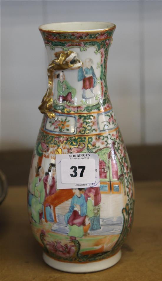 Cantonese famille rose baluster vase, 10in.